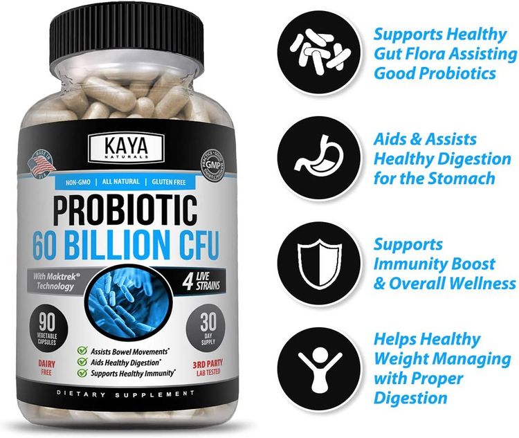 Kaya Naturals Probiotic 60 Billion CFU Guaranteed Potency Until ...