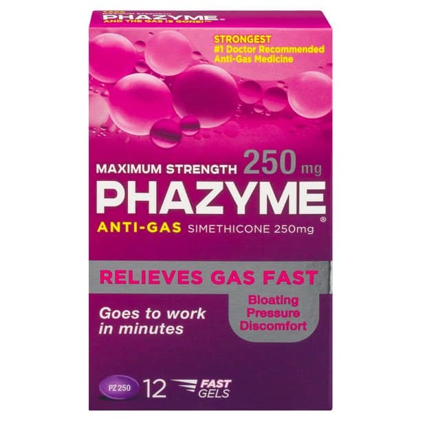 Phazyme Maximum Strength Gas and Bloating Relief, 250 mg, 12 FAST GELS ...