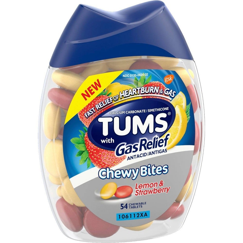 Tums Chewy Bites Antacid with Gas Relief, Lemon &  Strawberry 54 ct